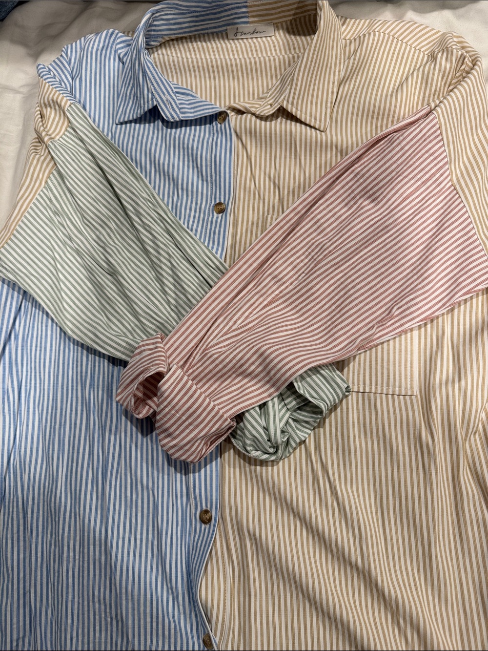 Colorblock Pastel Striped Button-Down Shirt - Multi Pastel